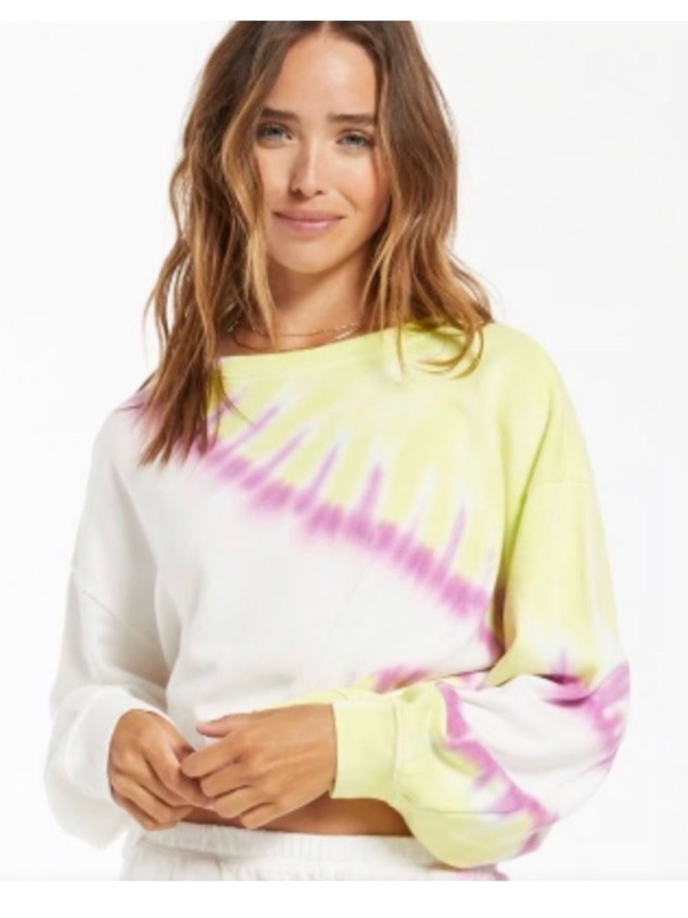 Z Supply Neon Yellow & Pink Tie-Dye Cropped Sweatshirt